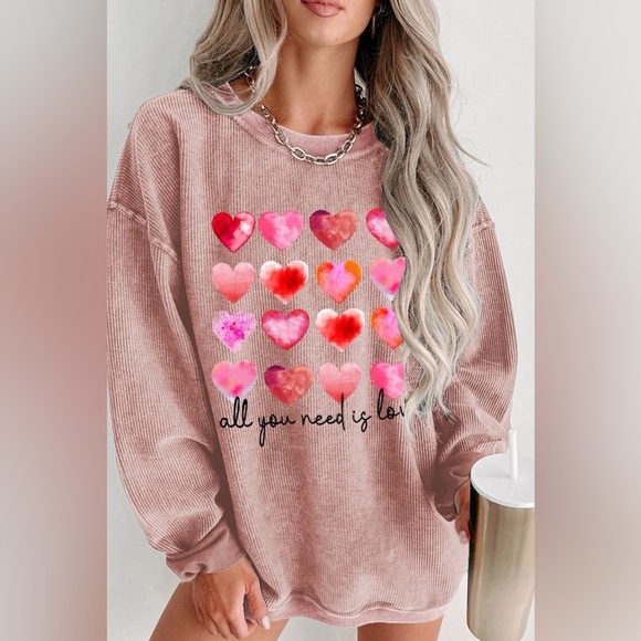 ALL YOU NEED IS LOVE Heart Round Neck Sweatshirt - Picture 1 of 3